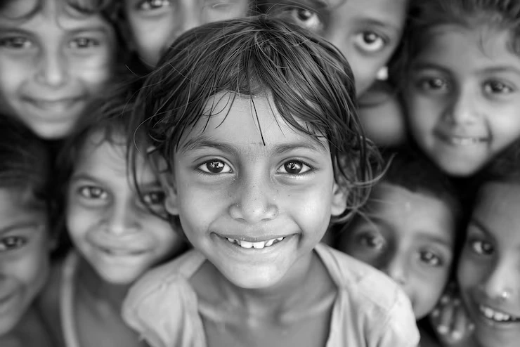 black white photo child with smile that says word it 1030147 7651